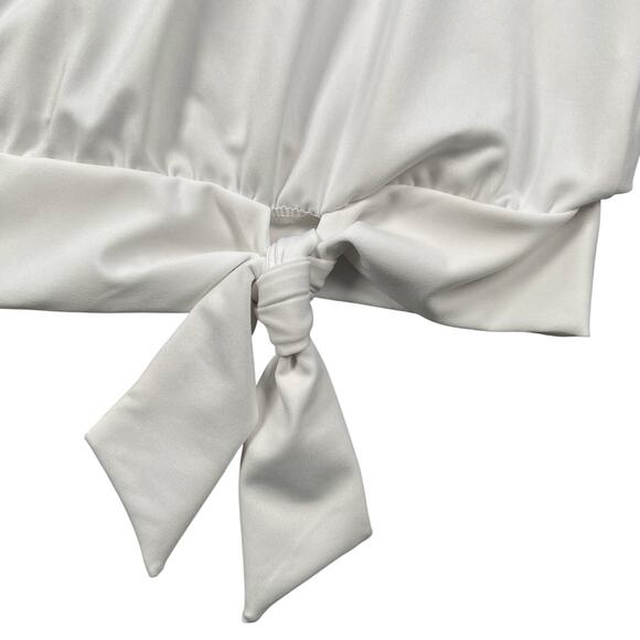 Lands End Swim Top Womens Small 6-8 White Tie Front Short Sleeve Blouson UPF 50 - Picture 14 of 15